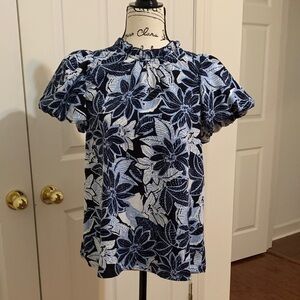 Entro Navy and Light Blue Floral Blouse